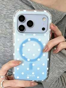 Cute Polka Dot Style Gradient Blue Dark Red Magnetic Phone Case Compatible With IPhone 18 Pro Max 18 Pro 17 Pro Max 17 Pro 17 16 Pro Max 16 Pro 16 15 Pro Max 15 Pro 14 Pro Max 14 Pro 13 Luxury Wireless Charging IMD Glossy Jelly Back Shell For Girl - Blue - View 2