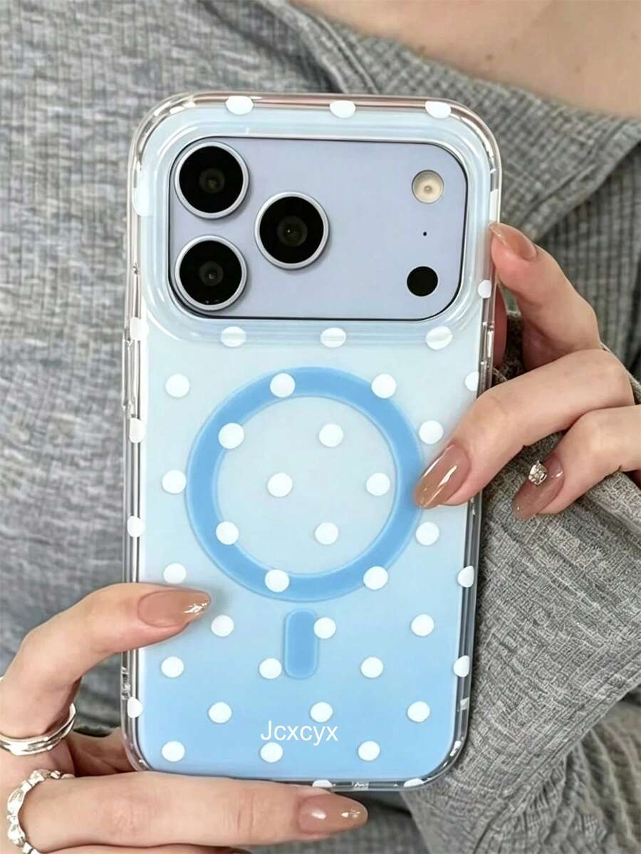 Cute Polka Dot Style Gradient Blue Dark Red Magnetic Phone Case Compatible With IPhone 18 Pro Max 18 Pro 17 Pro Max 17 Pro 17 16 Pro Max 16 Pro 16 15 Pro Max 15 Pro 14 Pro Max 14 Pro 13 Luxury Wireless Charging IMD Glossy Jelly Back Shell For Girl