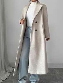 SMILE CHIC Women's Autumn/Winter Warm Fashion Long Sleeve Large Lapel Mid-Length Loose Coat Fall - Khaki - View 5