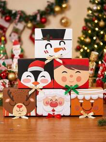 62/56pcs Exquisite Christmas Cartoon Theme Gift Box Set, Holiday Gift Party Atmosphere Gift Box, With Ribbon Christmas Gift Box, Christmas Gift Packaging Box, Including Santa Claus, Snowman, Reindeer, Gingerbread Man, Elk And Other Patterns, Exquisite Design, Suitable For Christmas Party, Christmas Decoration - Multicolor - View 3