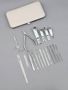 Stainless Steel Nail Clipper Set With Storage Box, Includes Foot Trimming Scissors And Manicure Tools, Complete Nail Clipper And Manicure Care Tool Set - Beige - View 3