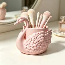 Coquette Aesthetic 3D Embossed Swan Makeup Brush Holder, Graceful Wing‑Sculpted Desktop Storage Cup, Multi‑Purpose Vanity Pen Organizer, Girly Dorm Table Decor Accessory - Multicolor - View 4