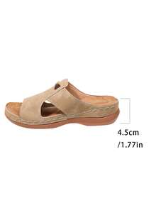 Sandal Wanita Model Wedges Satu Tali, Sandal Jepit Ujung Terbuka Warna Aprikot dengan Sol Tebal, Dekorasi Gesper Logam, Cocok untuk Pakaian Kasual Pantai Musim Panas - Aprikot - View 8