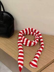 1pc Striped Thin Knit Scarf, Unique Sausage Shape, Atmospheric Decorative Narrow Scarf For Women, Fashion Item - Multicolor - View 12