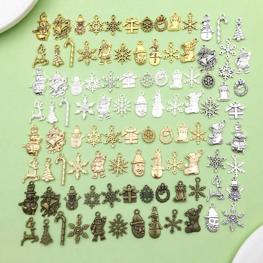 20/100pcs Alloy Christmas Charms Mixed Santa Snowman Snowflake Bell Gift Box Pendants For DIY Bracelet Necklace Jewelry Making Supplies - Multicolor - View 1