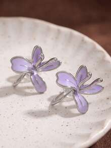 1 Pasang Anting Jepit Iris Ungu Sederhana dan Elegan – Desain Bunga Segar dan Halus untuk Wanita (Tidak Perlu Tindik Telinga) - Mauve Purple - View 10