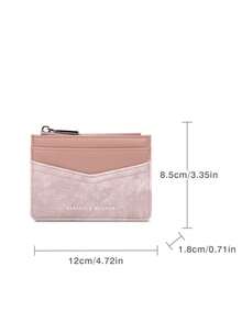 New Patchwork Zipper Coin Purse Minimalist PU Women's Multi-Slot Card Holder Colorblock Card Organizer Gift - Pink - View 3