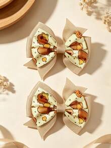 2/6pcs Cartoon Capybara Print Bow Hair Clips, Cute Top Clips Hair Accessories Suitable For Daily Use - Multicolor - View 10