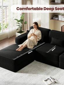 Boneless Sofa Bed - Black - 2-seater With 1 Ottoman - View 6