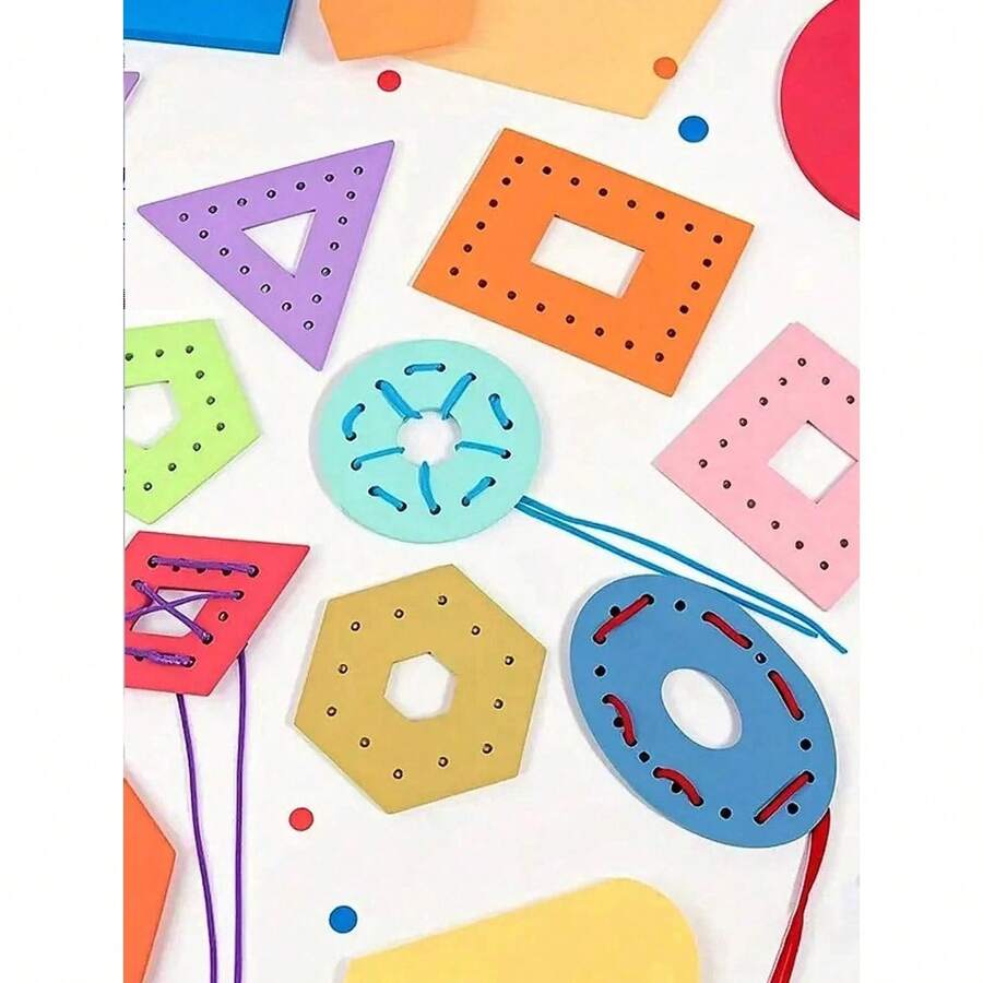 8-Piece Wooden Beading Set - Early Education Tool, Various Shaped Beads, Suitable For Early Education Teaching. Ideal Gift For Birthdays, Halloween, And Christmas. - Multicolor - View 1