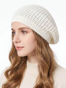 Women's Hollow Knit Beret Hat, Soft Elastic, Casual Comfortable, Warm And Lightweight, Suitable For Autumn And Winter - Multicolor - View 2