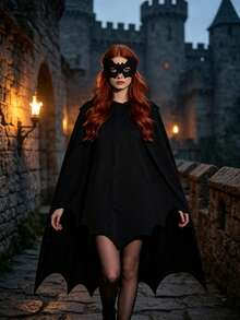 Set Jubah dan Topeng Sayap Kelelawar Hitam untuk Dewasa, Kostum Cosplay Vampir Halloween untuk Pesta, Karnaval, Pertunjukan Panggung - Hitam - View 1