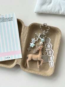 Deer Keychain Pendant Lace Pearl Bow Bag Charm Korean Sweet Clover Backpack Hanging Chain Y2K Girl Style Gift - Multicolor - View 1
