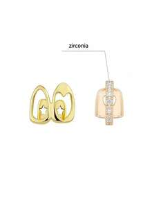 Gold Dental Grills Set, Hollow Heart Shape, Made Of Cubic Zirconia, Suitable For Daily Wear And Valentine's Day Gift, Hip Hop Style, Teeth - Multicolor - View 5