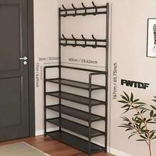 1pc 4-5 Tier Shoe Rack With Coat Hooks, Metal Entryway Mirror Coat Rack With 8 Hooks, Multi-Functional Large Capacity Shoe Storage Organizer, Sturdy Space-Saving, Suitable For Entryway, Hallway, Foyer, Apartment, Dorm - Multicolor - View 1