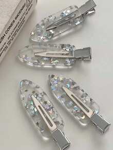 2/4pcs Women's Silver Star Sequin Hair Clips, Transparent Resin Sequin Design, Non-Slip Bangs Hair Clips, Y2K Style Women's Accessories - Multicolor - View 1
