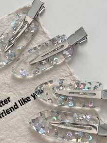2/4pcs Women's Silver Star Sequin Hair Clips, Transparent Resin Sequin Design, Non-Slip Bangs Hair Clips, Y2K Style Women's Accessories - Multicolor - View 3