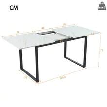 Dining Table Extendable Table, 140/180x80x75cm, Iron Metal Legs & Square Tube Legs (Modern White MDF Tabletop With Marble Pattern), Dual Use For Home & Office - White + MDF - View 3