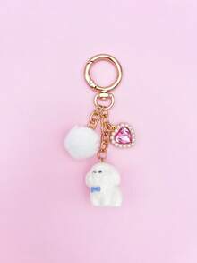1pc/1set, Charming Cute Puppy Bag Accessory Keychain, Fashion Rhinestone Heart Fur Ball Pendant Bag Charm, Women's Shoulder Bag Decoration, Room Decor, Suitable As High-End Graduation Gift For Friends - Multicolor - View 10