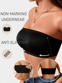 3pcs/Pack Women's Seamless Strapless Wireless Bra, Elastic Skin-Friendly Breathable Bandeau Style Underwear, Suitable For Cold Shoulder Dress Occasions - Multicolor - View 9