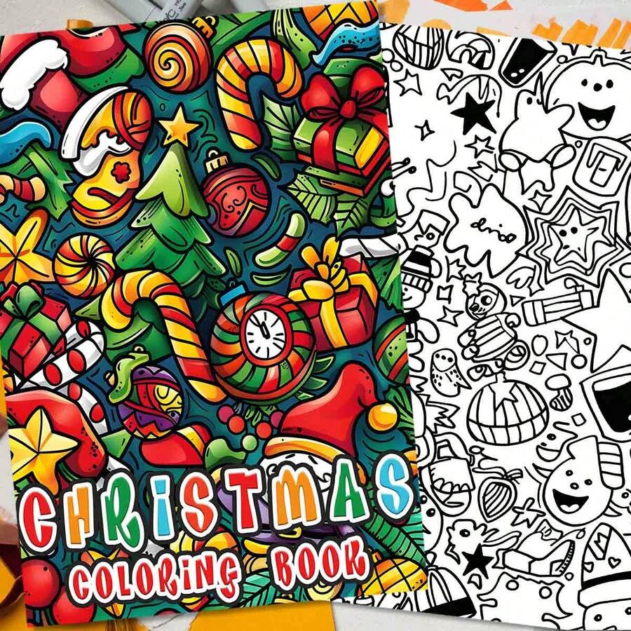 1pc Christmas Coloring Book, Christmas Tree, Santa Claus, Snowman Tracing And Coloring Book, 20 Pages Of Different Patterns, Single-Sided Printing Anti-Bleed, Creative Drawing Book, Adult Stress Relief And Concentration Birthday Gift - Christmas - View 1