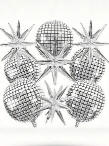 5pcs 22-Inch Disco Ball Exploding Star Balloons, Suitable For Bachelor Parties, Birthday Parties, 70s 80s 90s Disco Themed Decorations, Baby Showers, Wedding Bridal Shower Party Supplies - Multicolor - View 3