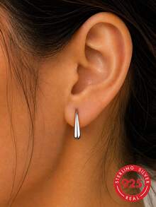 1 Pair S925 Sterling Silver Minimalist Ins Cold Style Polished Water Drop Ear Hooks, Women's Korean Fashion Unique Fresh Niche Design Casual Elegant Versatile Earrings, Suitable For Daily Commute Wear, Ear Hole Maintenance, Party, High-End Jewelry - Water Drop - View 12