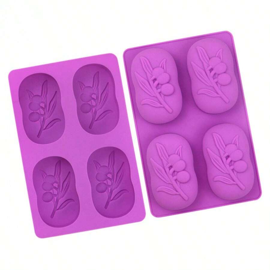 4-Cavity Wave Flower Rectangular Soap Handmade Soap DIY Silicone Mold 1pc - Purple - View 1