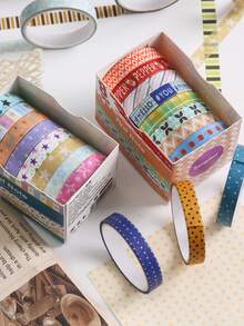 8 Rolls/Box Vintage Washi Tape, 0.7cm Wide DIY Handbook Tape, Suitable For Student Stationery, Diary And Album Decoration, A Gift For Friends - Multicolor - View 9