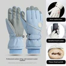 1 par de guantes de esquí de invierno para mujer, guantes cálidos con pantalla táctil, guantes de nieve a prueba de viento y resistentes al agua, forro suave, correa de muñeca ajustable, adecuados para deportes al aire libre, ciclismo, senderismo - Multicolor - Ver 13