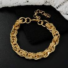 1pc Thick 18K Gold-Plated Copper Double-Layer Texture Woven Bracelet For Women Daily Party Wear - Gold - View 1