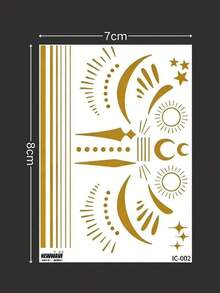 1pc Gold Star & Crescent Moon Face Sticker, Self-Adhesive Makeup Decal For Face, Party, Haunted House, Anime Convention Cosplay, Clubbing & Stage, Under Eye & Cheek Decorative Makeup Sticker, Niche Gothic Style Atmospheric Creative Makeup Face Sticker - Gold - View 2