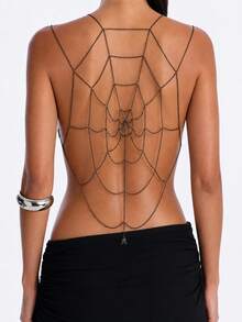 1pc Vintage Dark Gothic Metal Spider Web Multi-Layer Chain Back Chain, Sexy Body Chain, Halloween Party Nightclub Dance Accessory For Women - Black - View 3