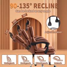 High-Back Office Chair, Ergonomic Computer Desk Chair,  Retractable Footrest, Bedroom Dressing Chair With Headrest & Lumbar Support, Suitable For Entertainment And Office Use - Brown - View 4