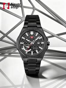 Never-Stop Men's Quartz Watch Octagonal Vertical Stripe Calendar Small Dial Metal Steel Band Business Men's Watch Multi-Color Suitable For Daily Wear And Various Holiday Gifts - one-size - View 2