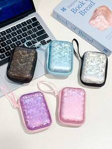 Holographic Shell Texture Hard EVA Storage Box, Portable Zipper Digital Storage Bag, Suitable For Earphones, Data Cables, Chargers, Small Electronic Accessories, With Hanging Strap Travel Organizer - Multicolor - View 3