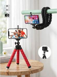 Flexible Octopus Tripod For Phone And Camera, Portable Mini Tripod With Universal Phone Holder, Bendable Sponge Legs, Adjustable Ball Head, For Vlogging, Selfie, Live Streaming, Compatible With Smartphone, And Small Digital Cameras - Multicolor - View 1