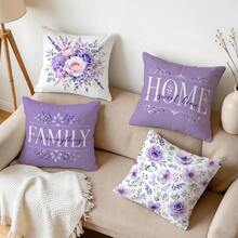 4pcs/1pc Floral & Text Pattern Pillow Covers, Single-Sided Printed Pillow Covers, Suitable For Living Room, Bedroom, Home Decor, All-Season Pillow Covers - Multicolor - View 9