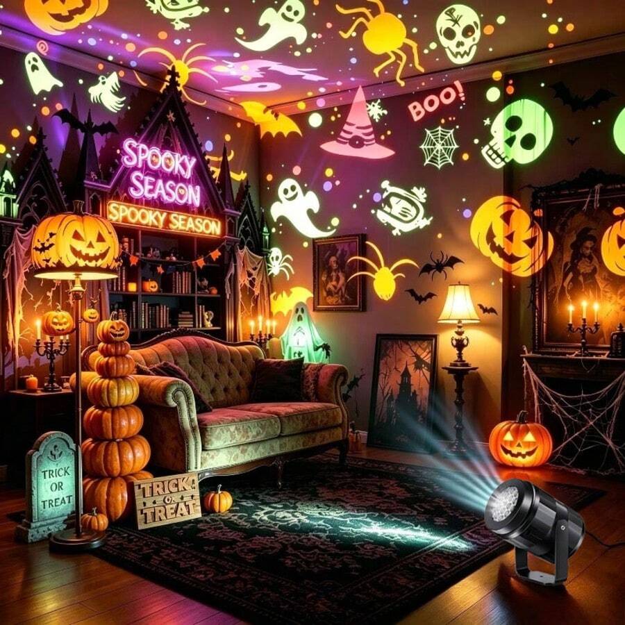 1pc Colorful Halloween Projection Light With Bat And Pumpkin Projections, Suitable For Haunted Decor, Manual Rotating Beam, USB Powered Holiday Party Decoration, Indoor Horror Atmosphere Light, Plastic Shell With Light Source