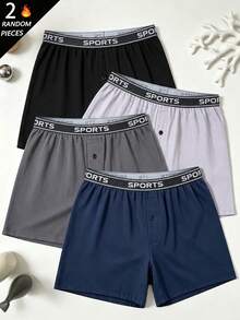 Random 2pcs Men's Long Boxer Briefs, Polyester Fabric, Soft & Comfortable, Suitable For Casual Home Wear, Men's Gift - Multicolor - View 2