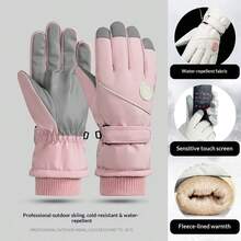 1 par de guantes de esquí de invierno para mujer, guantes cálidos con pantalla táctil, guantes de nieve a prueba de viento y resistentes al agua, forro suave, correa de muñeca ajustable, adecuados para deportes al aire libre, ciclismo, senderismo - Multicolor - Ver 12