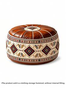 1pc Vintage Floral Storage Ottoman Footstool, Round Leather Decorative Footstool, Soft Padded Top, Decorative Extra Seating For Living Room, Bedroom, Dressing Room, Entryway And Small Spaces - View 13