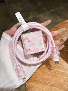 Pink Bow & Snowflake Girly Style Full Print Pattern Charger Cable Protector, Compatible With IPhone 14 Pro Max, Suitable For 18/20W Fast Charging Cable Winder, Anti-Breakage & Anti-Tangle Storage Protector, Gift For Boyfriend/Girlfriend, Compatible With IPhone 13/12/11 - Multicolor - View 3