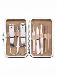 Stainless Steel Nail Clipper Set With Storage Box, Includes Foot Trimming Scissors And Manicure Tools, Complete Nail Clipper And Manicure Care Tool Set - Beige - View 4