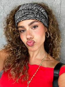 DUOJIAOYAN 1pc New Wide Leopard & Zebra Print Elastic Hair Band, Breathable Stretchy Headband For Daily Wear, Sports And Fitness - Multicolor - View 5