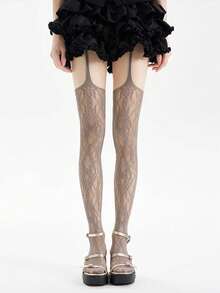 1 Pair Women's Spring/Summer Thin Sexy Hollow Mesh Fishnet Pantyhose, Versatile Party Stockings - Grey - View 2