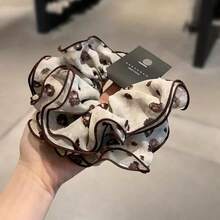 1pc Vintage Exquisite High-End Korean Style Multi-Layer Chiffon Floral Print Ruffle Elastic Hair Tie Hair Scrunchies - Brown Ruffled Hair Tie - View 8