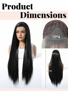 13*4 HD蕾絲假髮，150%密度，高品質舒適女士蕾絲假髮，黑色假髮，30英吋超長直髮，耐熱合成纖維材質，適合度假、旅行、家庭聚會、Cosplay和日常穿戴，萬聖節、聖誕節、齋月假髮 - 黑色 - 查看 3