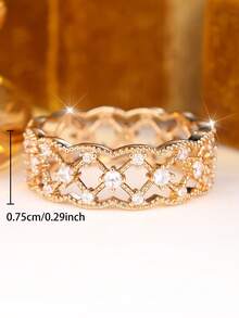 Vanel 1pc European Vintage Style Lace Window Grid 3D Embossed Ring, Niche Design Suitable For Party, Wedding, Daily Wear - Yellow Gold - View 2