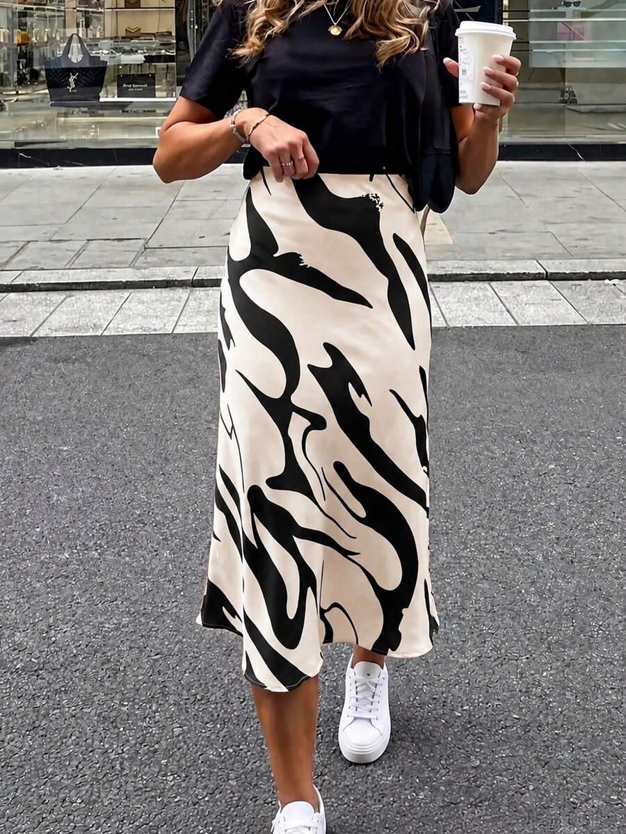 Roviva 女款秋季休閒通勤純色寬鬆豹紋印花裙,適合派對、聚會、假期、生日派對、上班通勤、辦公室、海邊度假、海灘、日常穿著、戶外街拍、音樂節、返校 - 香檳色 - 查看 1